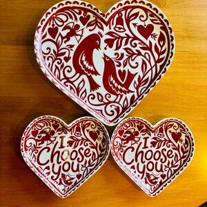 Set of 3 Valentine Love Bird Heart Cupid Plates from Crate & Barrel